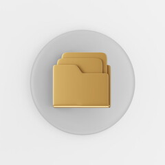 Poster - Gold folder icon with documents in flat style. 3d rendering gray round button key, interface ui ux element.