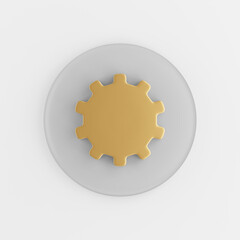 Poster - Gold gear icon in flat style. 3d rendering gray round button key, interface ui ux element.