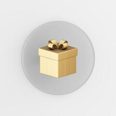 Poster - Gold gift icon with bow. 3d rendering gray round key button, interface ui ux element.
