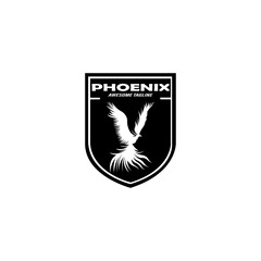 Wall Mural - Flying Phoenix black and white Bird abstract Logo design vector template. Dove Eagle Logotype concept icon