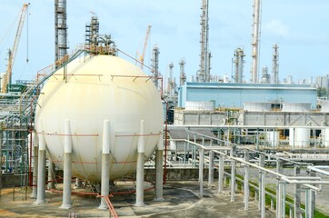 Large industrial tanks or spherical tanks for petrochemical plant, oil and gas fuel or water in refinery or power plant for industrial plant.