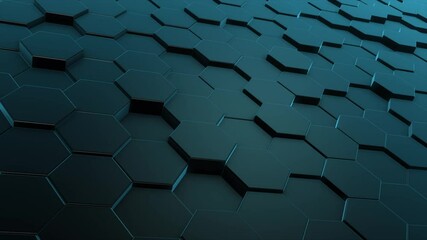 Wall Mural - 4k 3D abstract background animation hexagon metal elements surface geometric pattern moving loop. Great for ads, technical, industrial, scientific, sci-fi illustrations, etc.