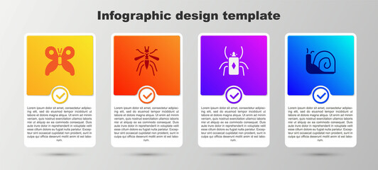 Sticker - Set Butterfly, Mosquito, Beetle bug and Snail. Business infographic template. Vector.