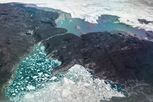 Active Glacier From The Top View, The Birthplace Of Icebergs, Shore And Glacier, Permafrost, Greenland