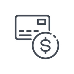 Poster - payment line icon. credit card with dollar coin vector outline sign.