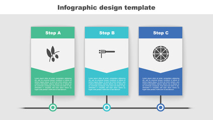 Sticker - Set Olives branch, Pasta spaghetti and Pizza. Business infographic template. Vector.