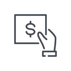Poster - Payment invoice and Financial report line icon. Hand holding square with dollar vector outline sign.