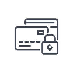Poster - Secure payment and locked card line icon. Credit card with lock vector outline sign.
