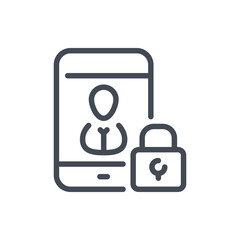 Poster - Internet security and mobile phone access line icon. Mobile phone with lock vector outline sign.