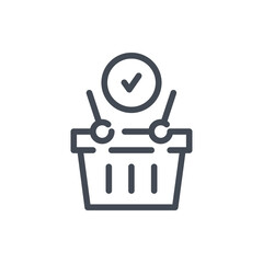 Fototapete - Shopping basket with tick line icon. Product purchase and Checkout vector outline sign.