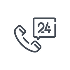 Fototapete - Support service line icon. Phone tube with speech box and 24 vector outline sign.