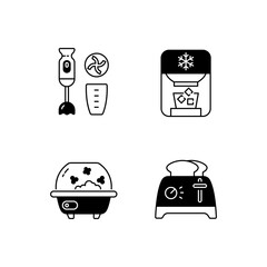 Poster - Home electric appliances black linear icons set. Immersion blender. Toaster to prepare bread slices. Electronic technology for cookery. Glyph contour symbols. Vector isolated outline illustrations