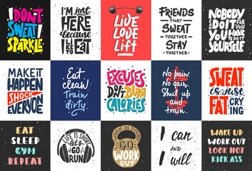 set of 15 motivational and inspirational lettering posters, decoration, prints, t-shirt design for s