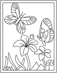 Wall Mural - 
Flower butterfly designed in coloring page vector 

