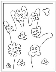 Poster - 
Dirty hand linear vector, coloring page design

