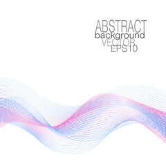 Wall Mural - Blue, pink flowing waves. Multicolored curved lines. Dynamic waveform of soft gradient. Airy line art design. Flying glowing veil, undulating lines. Vector abstract pattern. White background. EPS10