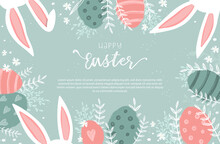 Cute Hand Drawn Easter Template, Cute Doodle Style, Great For Backgrounds, Banners, Wallpapers, Invitations, Flyer - Vector Design