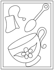 Sticker - 
Teacup with teabag, tea colouring page

