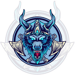 wolf viking animal head illustration