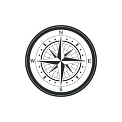 Wall Mural - Compass graphic icon. Wind rose sign. Compass vintage symbol isolated on white background. Vector illustration