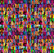 © master1305 - Collage of faces of surprised people on multicolored backgrounds. Happy men and women smiling. Human emotions, facial expression concept. Different human facial expressions, emotions, feelings. Neon