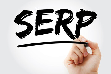 Aufkleber - serp - search engine results page acronym with marker, concept background