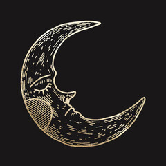 chic golden luxurious retro vintage engraving style. image of the sun and moon phases. culture of ac