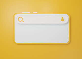 Fototapete - Minimal Blank 3d illustration search bar yellow coloured. Searching, stories of interest on the internet and social media. Information Networking on smartphone Concept