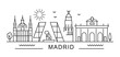 city of Madrid in outline style on white. Landmarks sign with inscription.