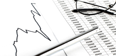 Poster - Business and financial chart with glasses and pen