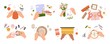 © Tartila - Hands create crafts. Handmade hobbies, creative work and art. People knit, draw, embroider, make candles and bouquets, top view vector set
