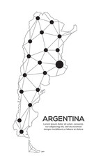Poster - Argentina communication network map. Vector image of a low poly global map with city lights. Map in the form of lines and dots