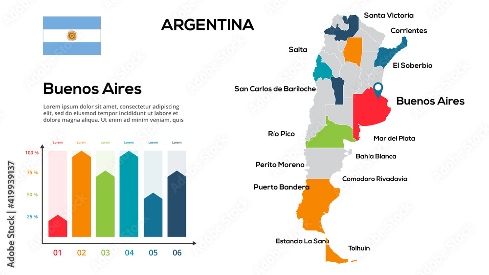 Argentina map. Image of a global map in the form of regions of ...
