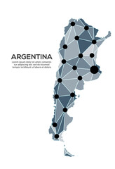 Poster - Argentina communication network map. Vector image of a low poly global map with city lights. Map in the form of triangles and dots