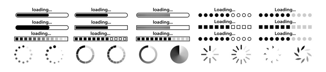 Poster - Loading icon. Set of vector isolated loading icons and signs. Download progress. Collection of load indicators icons. Stock vector