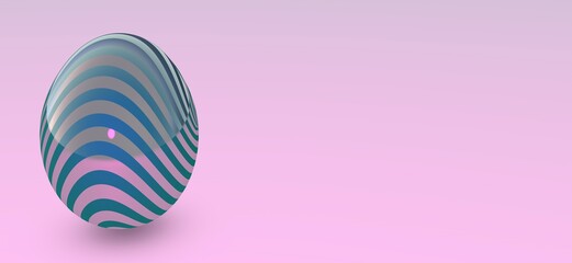 Poster - Glossy Easter egg on a pink background. 3d rendering image.