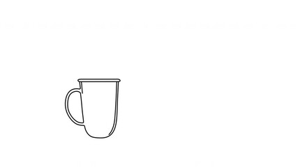 Wall Mural - Coffee drink in transparent glass mug. Self drawing animation of hot steaming coffee drink. Copy space.