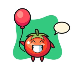 Tomatoes mascot illustration is playing balloon