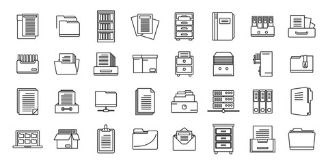 Poster - office storage of documents icons set, outline style