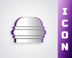 Poster - Paper cut Burger icon isolated on grey background. Hamburger icon. Cheeseburger sandwich sign. Fast food menu. Paper art style. Vector