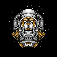 Wall Mural - illustration dog astronout for tshirt design, embelm astronout, astronout character with engraving ornament