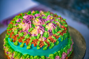 Wall Mural - Homemade organic sponge cake close-up.