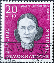 GERMANY, DDR - CIRCA 1959 : A Postage Stamp From Germany, GDR Showing A Portrait Of The Resistance Fighters Against Hitler Of The KPD Politician Olga Benario-Prestes (1908–1942). Ravensbrück Memorial