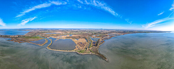 Wall Mural - Aerial shot of La Maison de la Nature in Lattes beside Montpellier and the Mediterranean sea