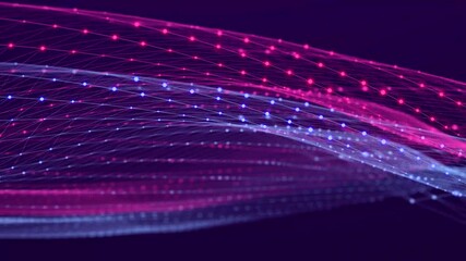 Leinwandbilder - Futuristic wave with many dots. Abstract motion background of colored dots. Technology or science. 3d rendering Seamless loop. 4K
