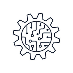 Poster - Gear, microcircuit. The concept of implementing systems for software automation of processes. Vector icon isolated on white background.