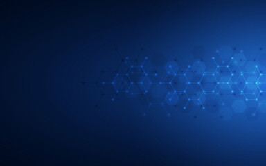 Illustration of the abstract background of molecules. Molecular structures or chemical engineering, genetic research, innovation technology. Scientific, technical, or medical concept