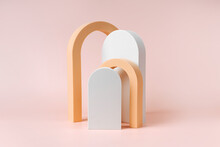 Abstract Background With Various Arch In Pastel Color For Product Presentation. Geometrical Forms To Show Cosmetic Products.