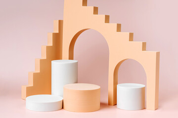 Wall Mural - abstract background with various geometrical forms and podiums in pastel color for product presentat