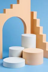 Wall Mural - abstract background with various geometrical forms in pastel color for product presentation. podium 